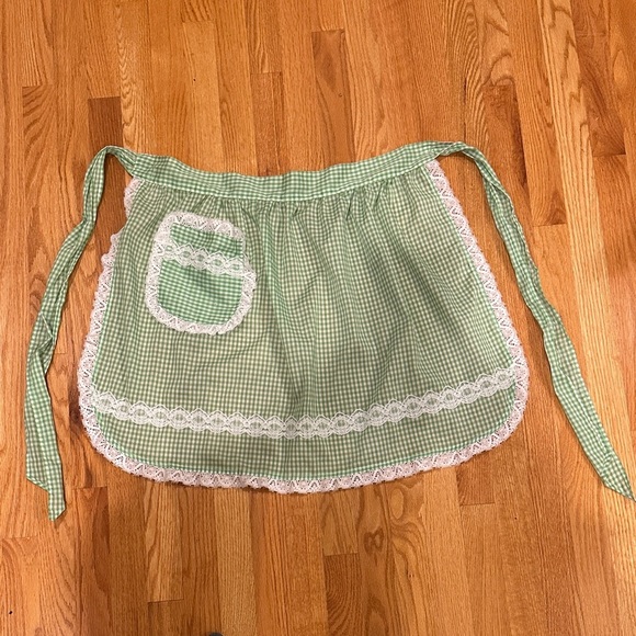 Other - Green Gingham Apron with Lace Trim